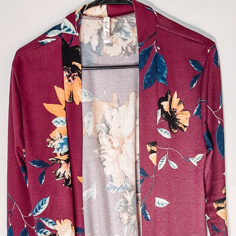Maroon Floral Cardigan